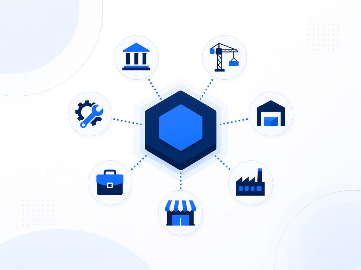 Illustration of seven industry sectors arranged around one BPS platform.
